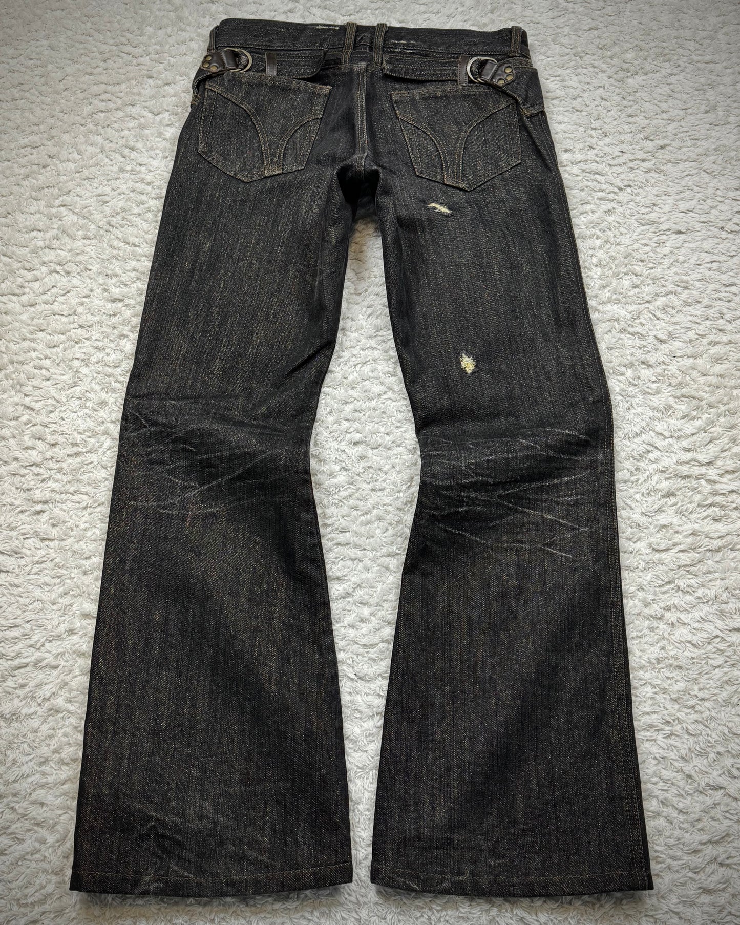 Prigs Gold Seam Distressed Luster Flared Jeans