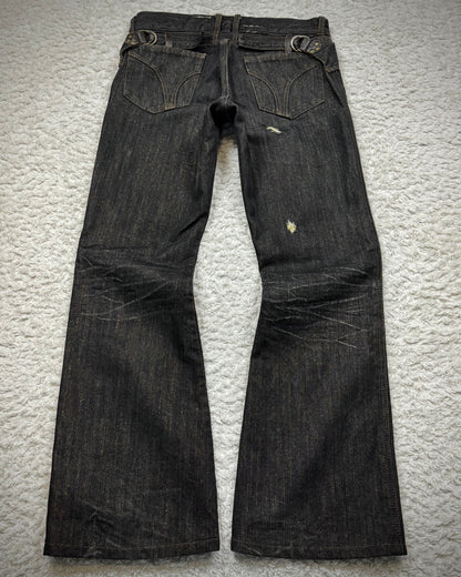 Prigs Gold Seam Distressed Luster Flared Jeans