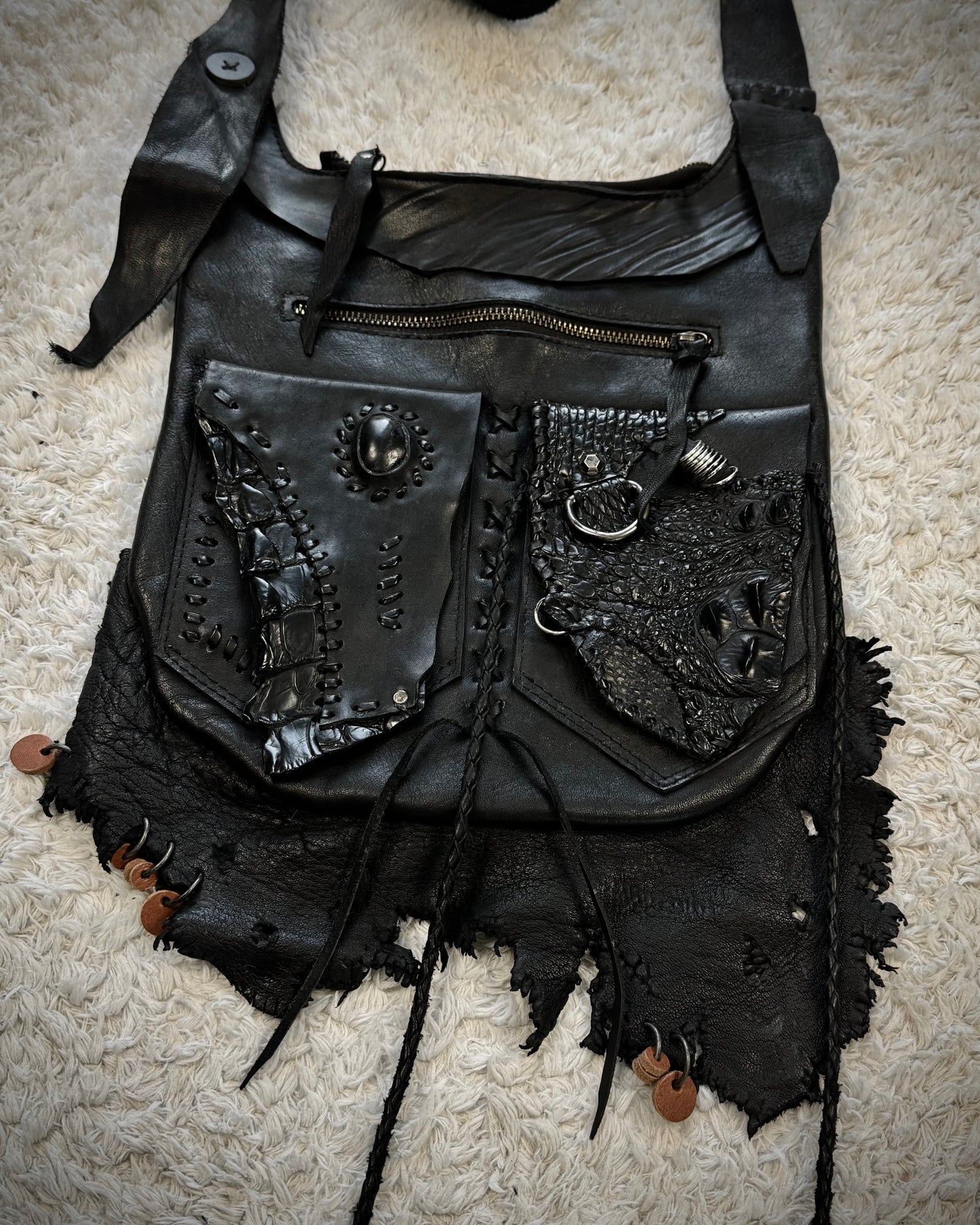 Raw Cut Crocodile Leather Shoulder Bag
