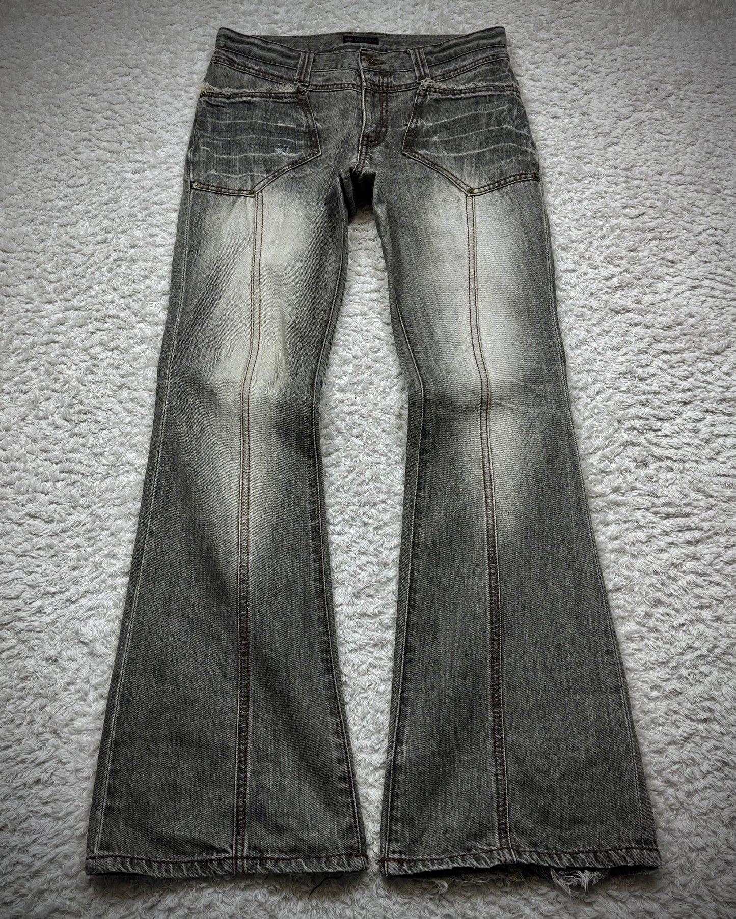 Morgan Homme Fringed Flap Pockets Flared Jeans