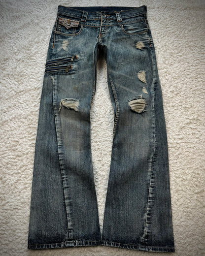 Semantic Design Python Pocket Detailed Spiral Flared Jeans
