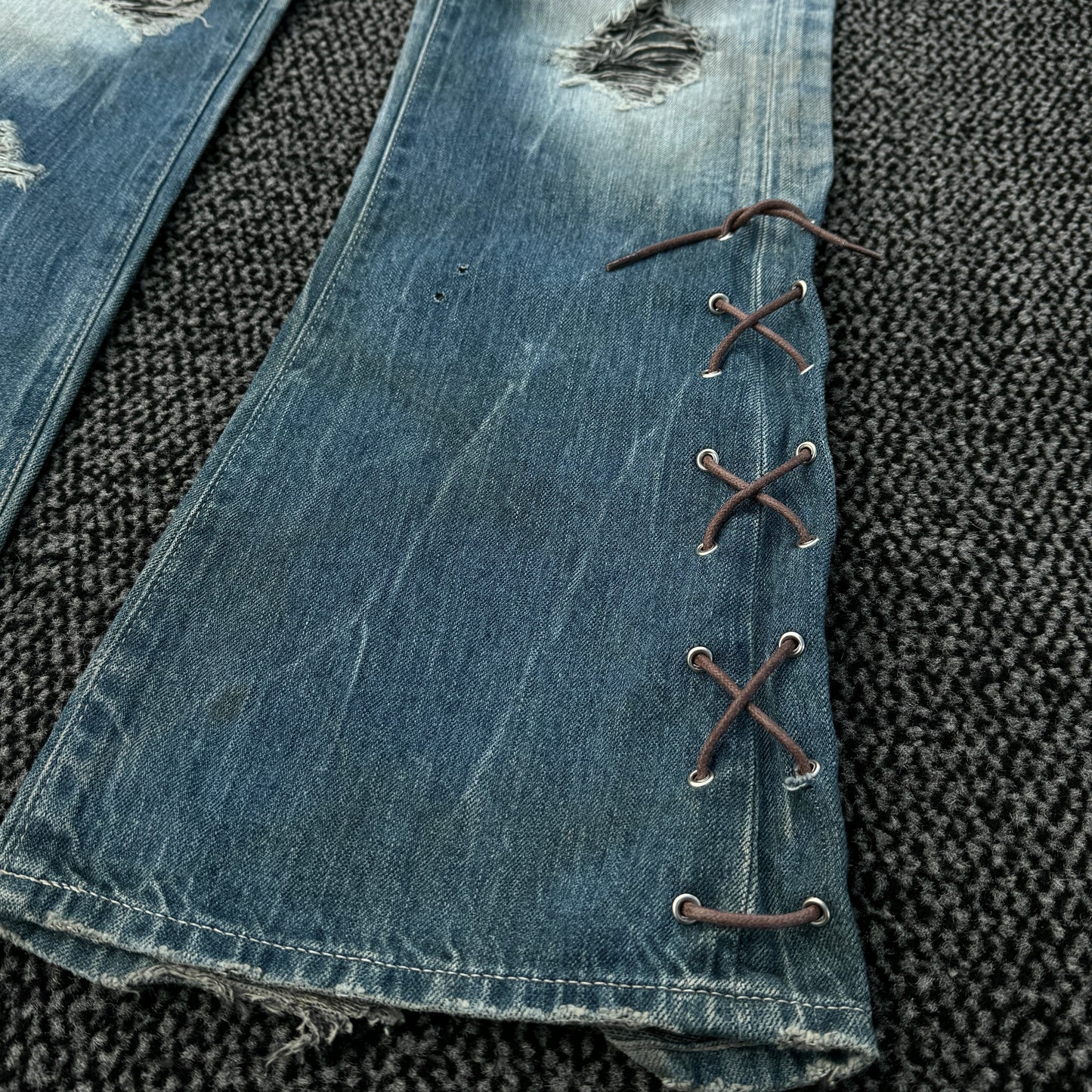 Vanquish Pierced Lace-Up Flared Jeans