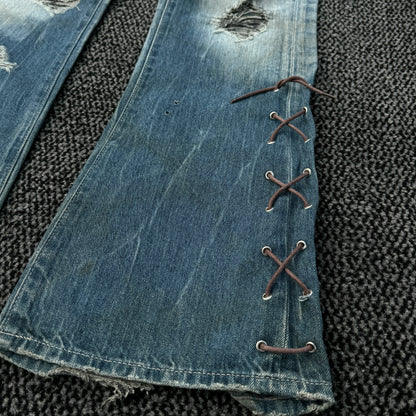 Vanquish Pierced Lace-Up Flared Jeans