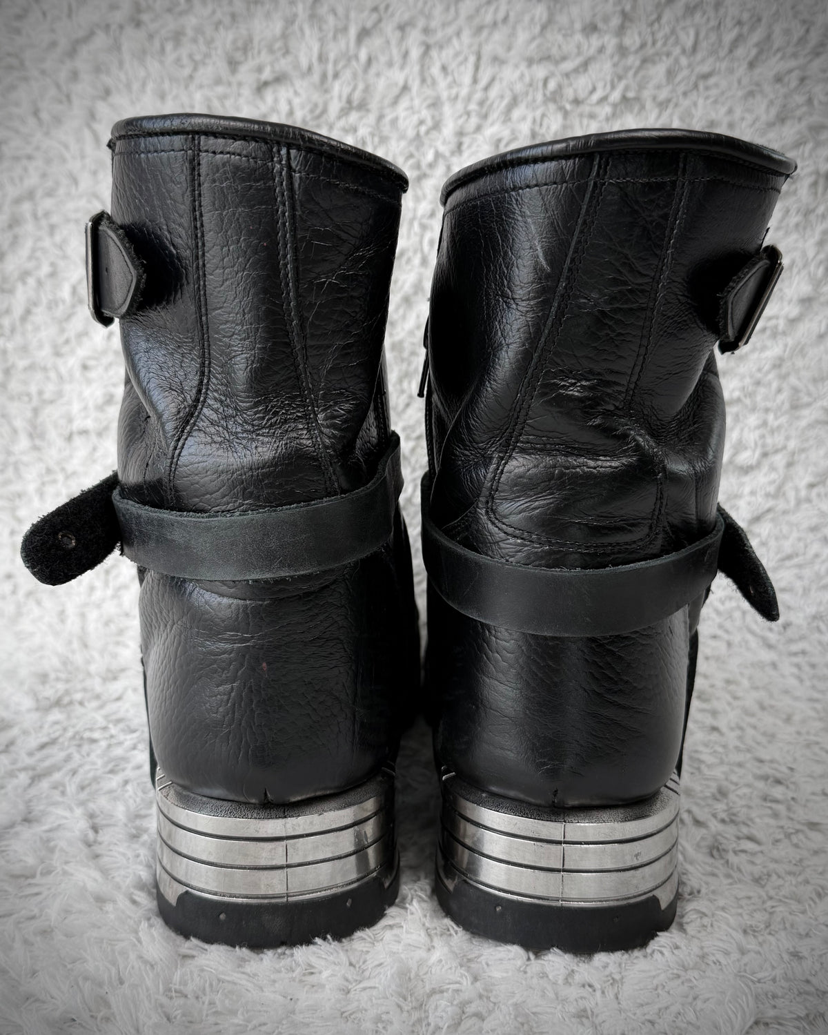 New Rock Steel Heel Belted Leather Boots