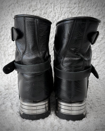 New Rock Steel Heel Belted Leather Boots