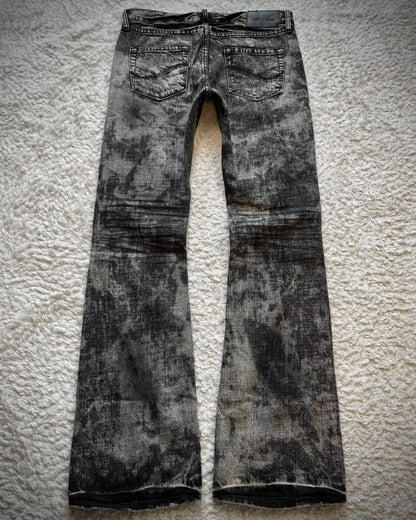 CavariA Ash Clawmarks Washed Studded Flared Jeans
