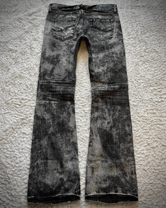 CavariA Ash Clawmarks Washed Studded Flared Jeans