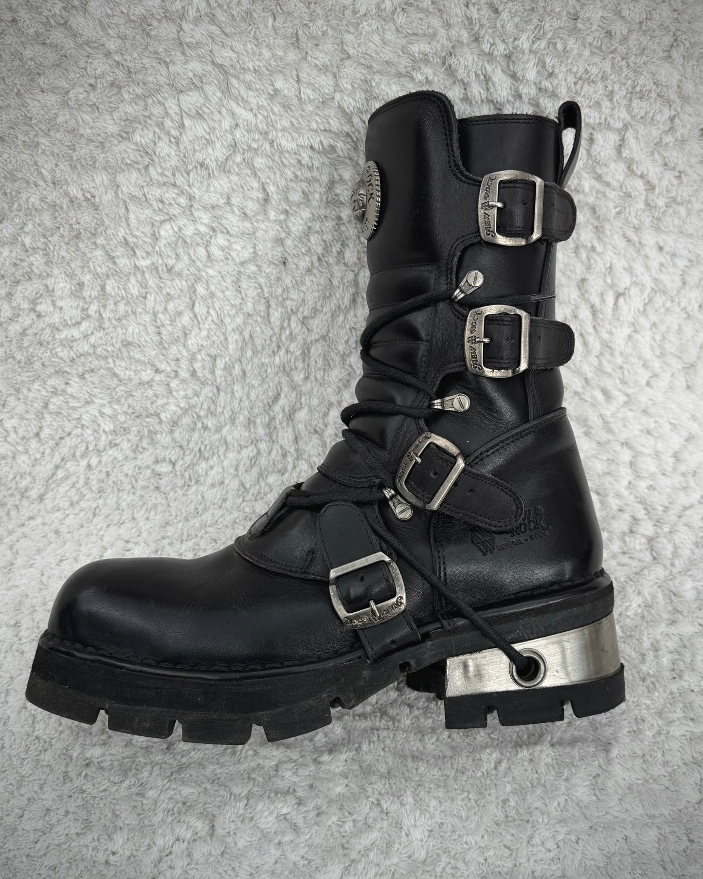 New Rock Laced Steel Heel Leather Boots