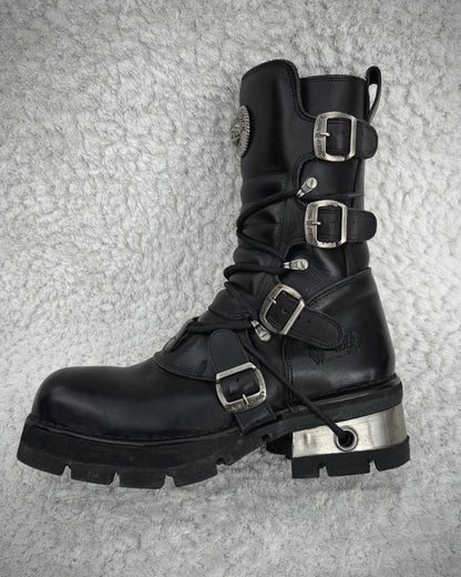 New Rock Laced Steel Heel Leather Boots