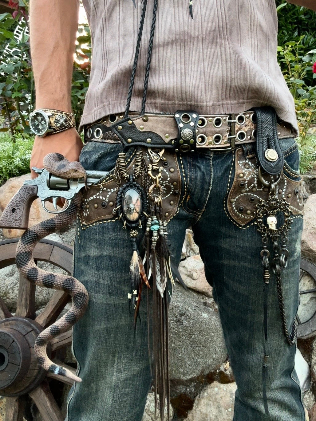 Tornado Mart Western Studded Leather Flared Jeans