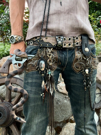 Tornado Mart Western Studded Leather Flared Jeans