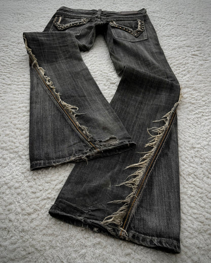 Tornado Mart Studded Spiral Fringe Flared Jeans