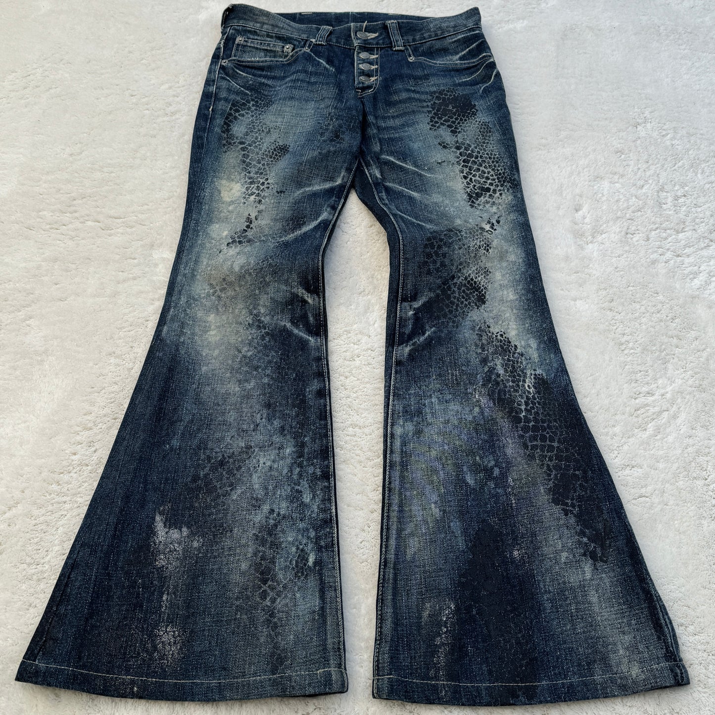 Tornado Mart Flared Snakeskin Printed Jeans