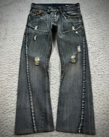 Semantic Design Python Pocket Detailed Spiral Flared Jeans