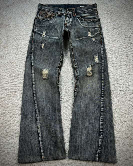 Semantic Design Python Pocket Detailed Spiral Flared Jeans