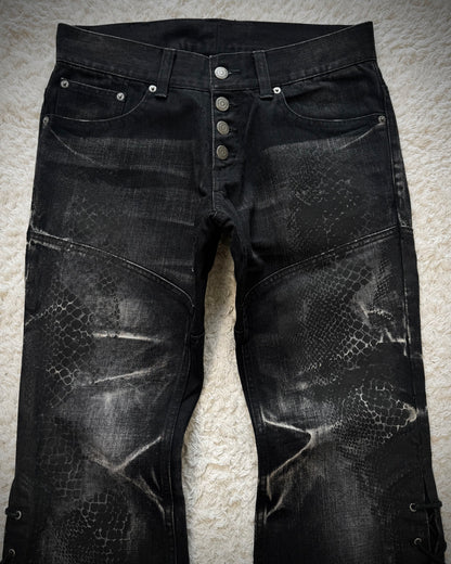 Tornado Mart Python Coated Lace Up Flared Jeans
