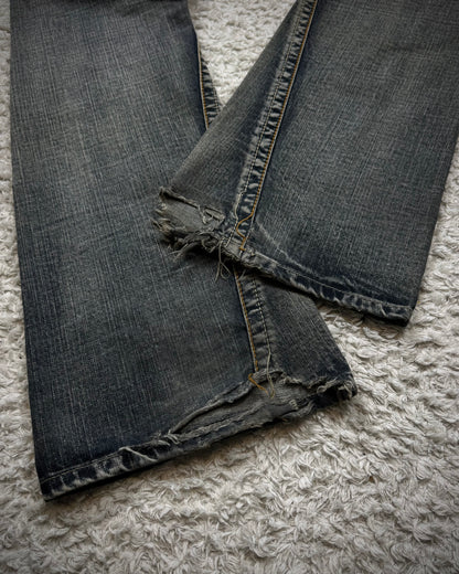 Semantic Design Python Flaps Mud Washed Spiral Flared Jeans