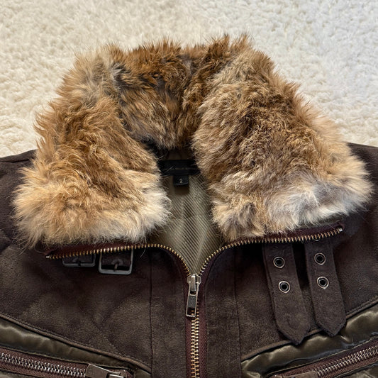 Schlüssel Olive Rabbit Fur Lace-Up Sleeves Jacket