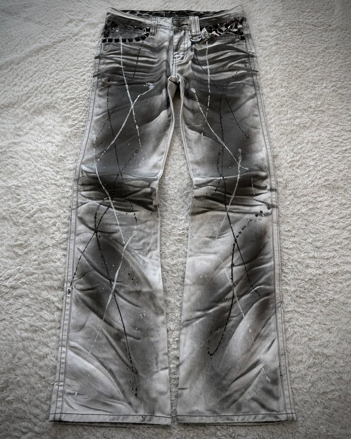 Xfrm Luster Splatter Clawmarks Studded Flared Jeans