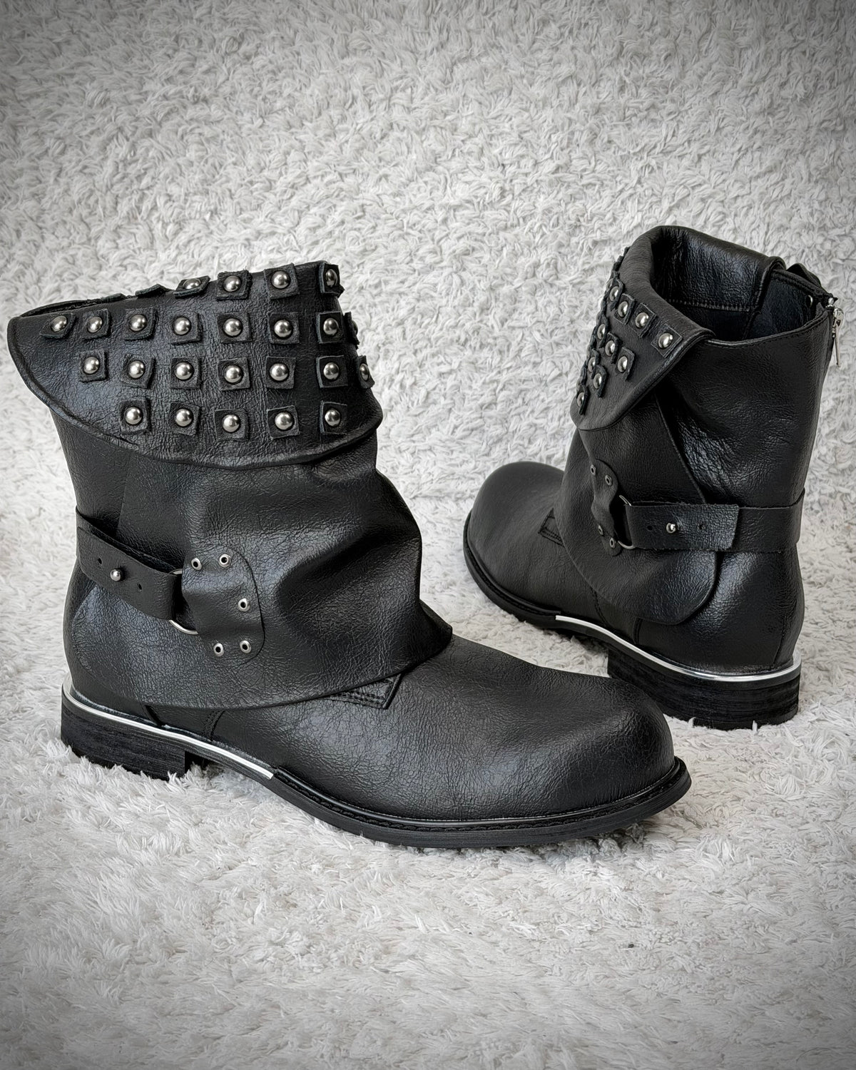 Studded Double Layered Leather Boots