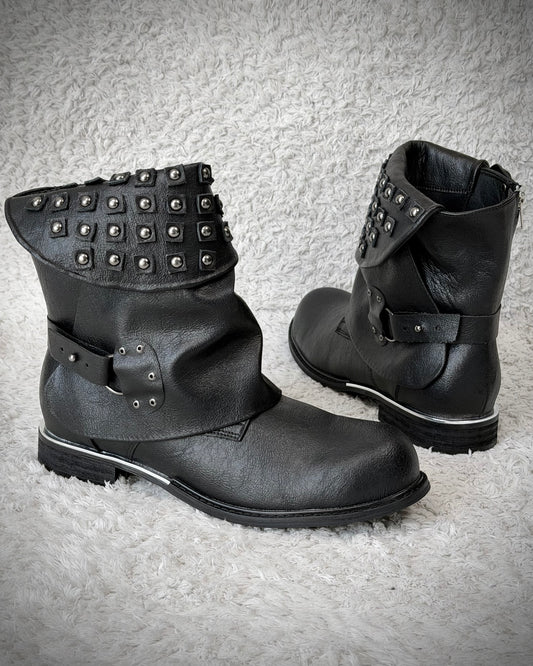 Studded Double Layered Leather Boots