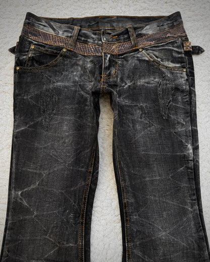 Tornado Mart Python Belted Flared Jeans