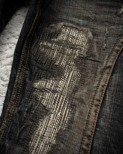 Casva Stitch Repaired Mud Washed Flared Jeans