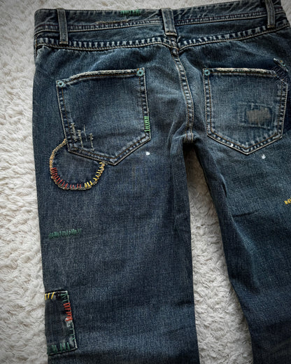 Back Number Scar Stitched Flared Jeans