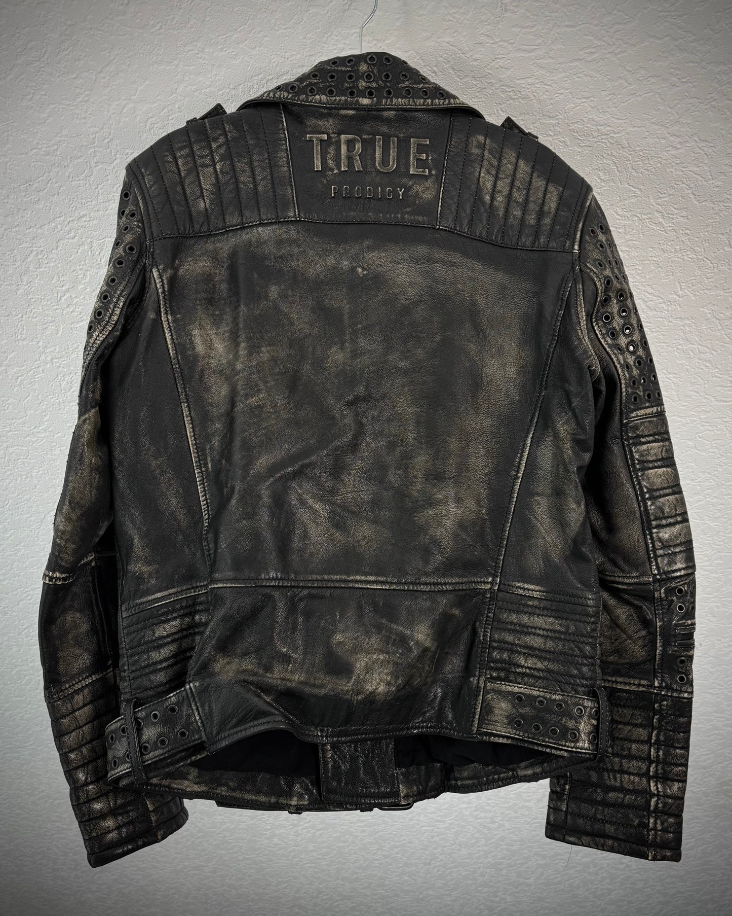 True Prodigy Grommeted Vintage Leather Biker Jacket