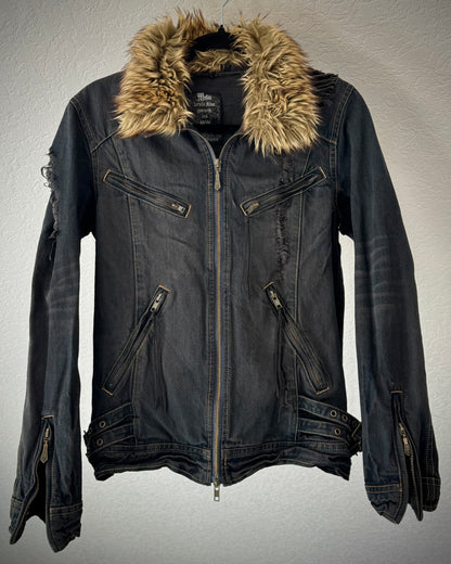 Midas Fur Distressed Denim Jacket