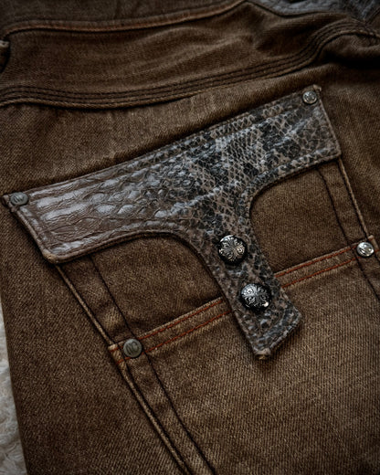 Nicole Club Python Detailed Mud Washed Flared Jeans