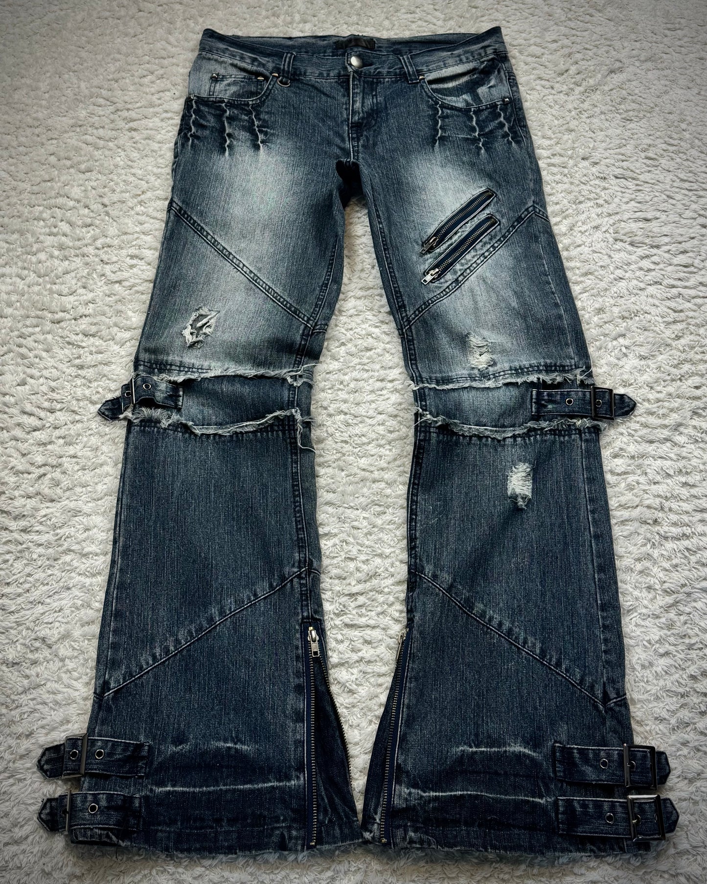 Black Baccara Zippered Bondage Flared Jeans