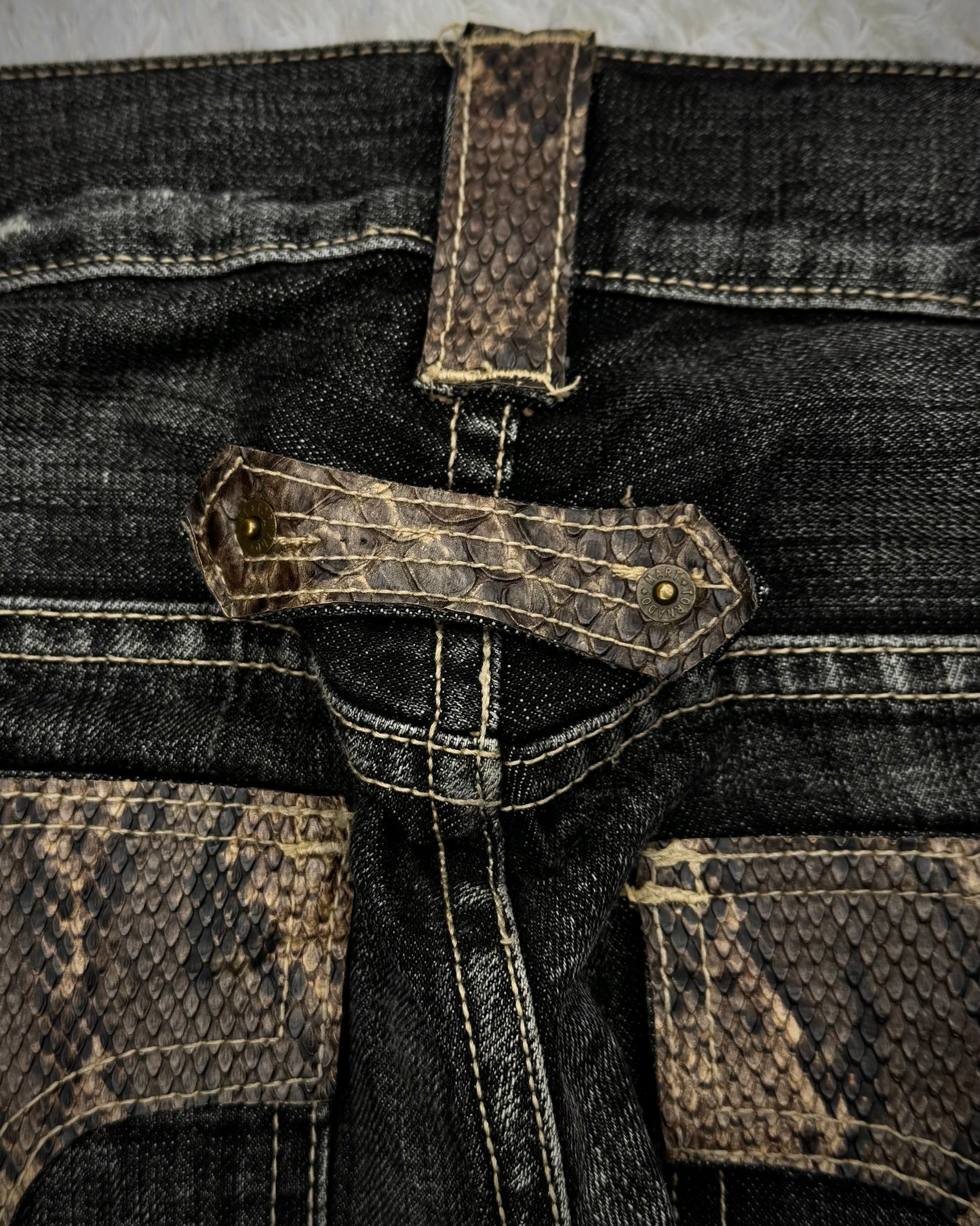 Tornado Mart Python Detailed Spiral Bootcut Jeans