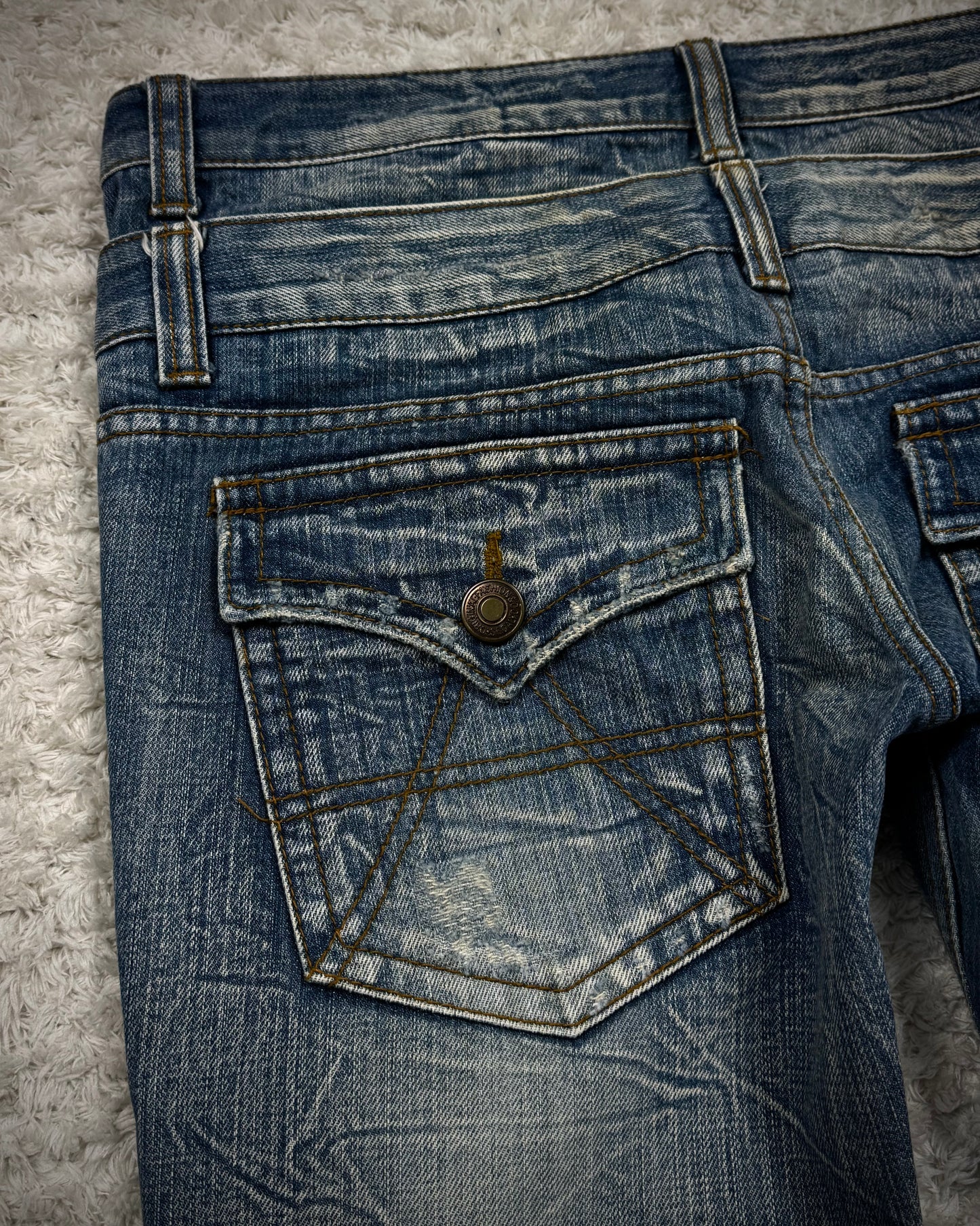 Agate Double Waisted Honeycomb Washed Flared Jeans