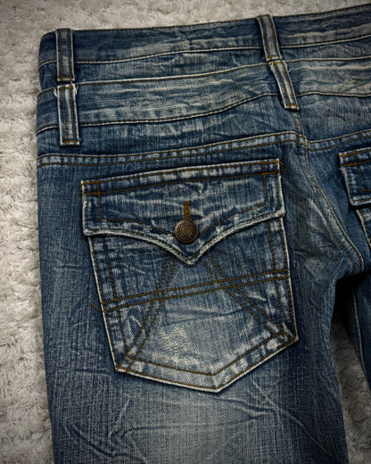 Agate Double Waisted Honeycomb Washed Flared Jeans