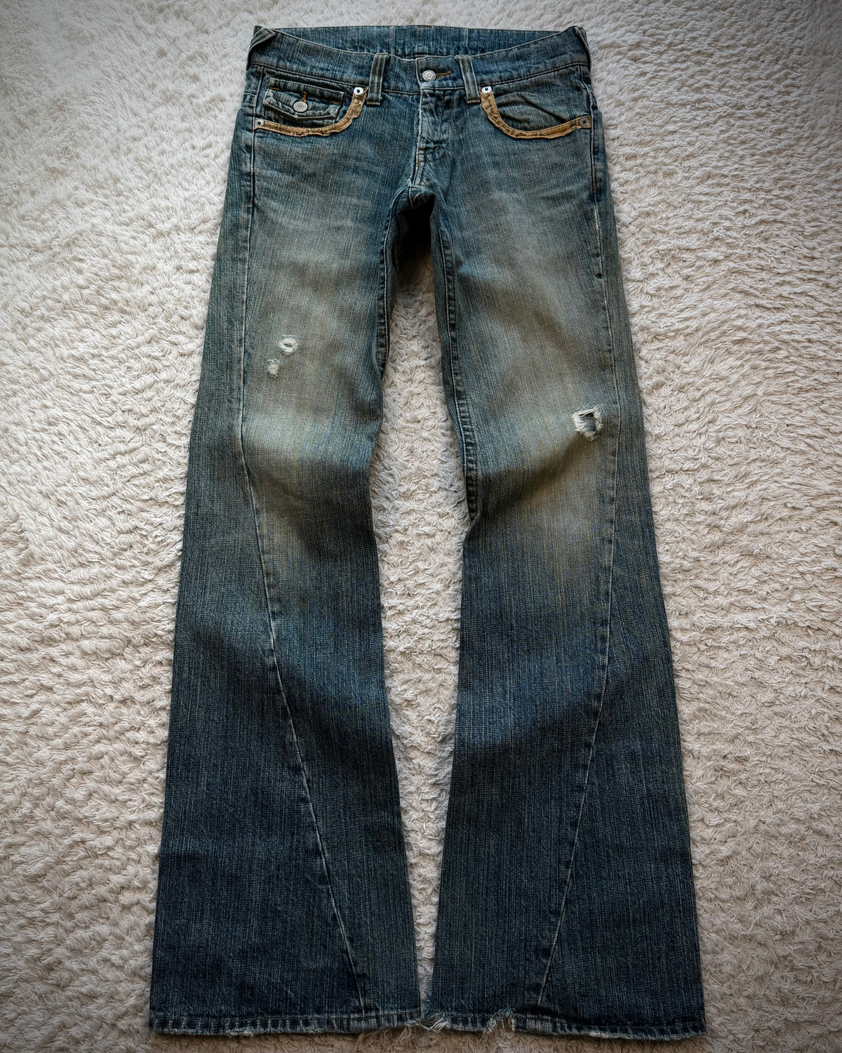 Tornado Mart Python Detailed Mud Washed Spiral Flared Jeans