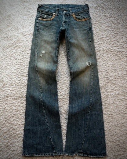 Tornado Mart Python Detailed Mud Washed Spiral Flared Jeans