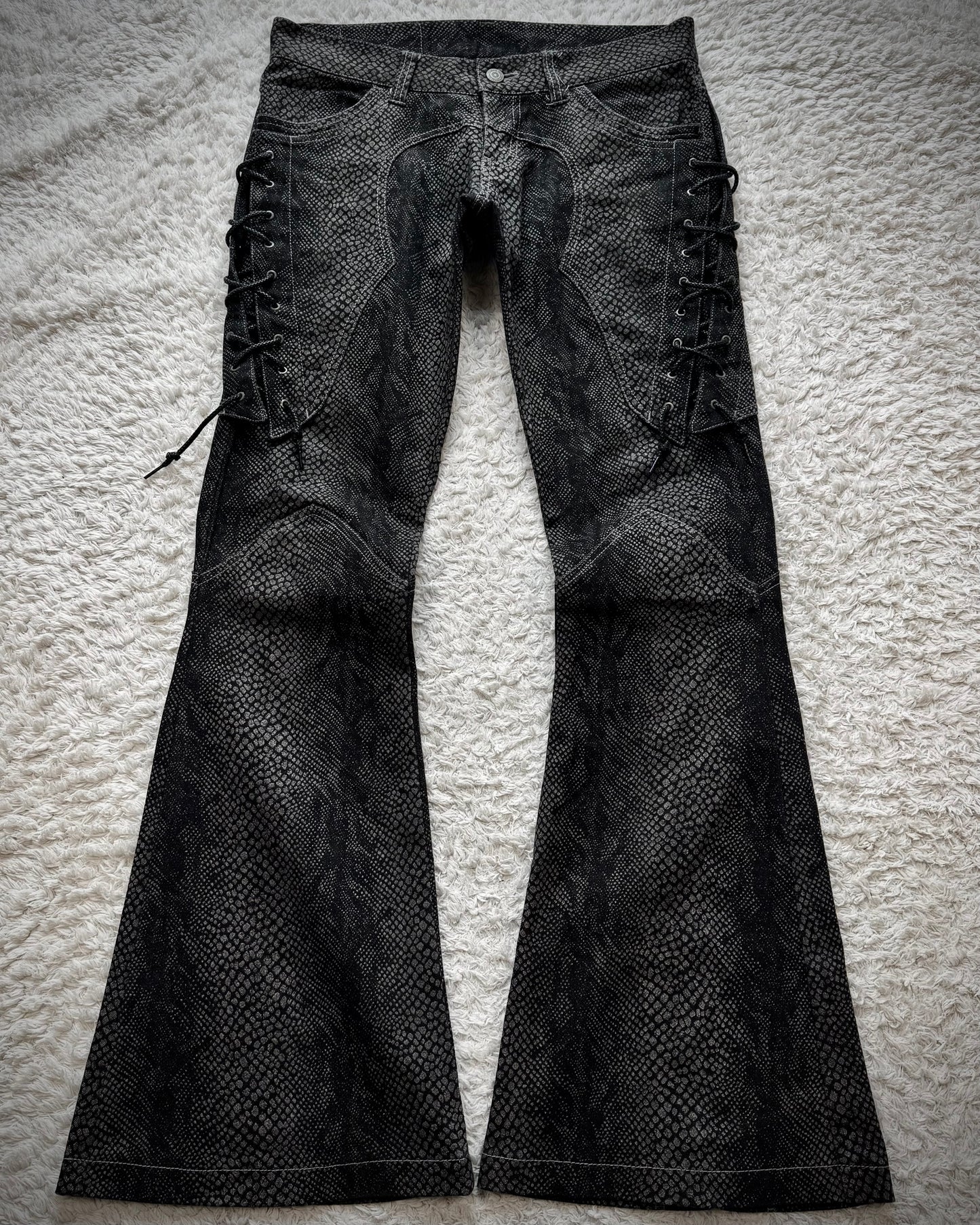 Tornado Mart Python Lace Up Flared Jeans