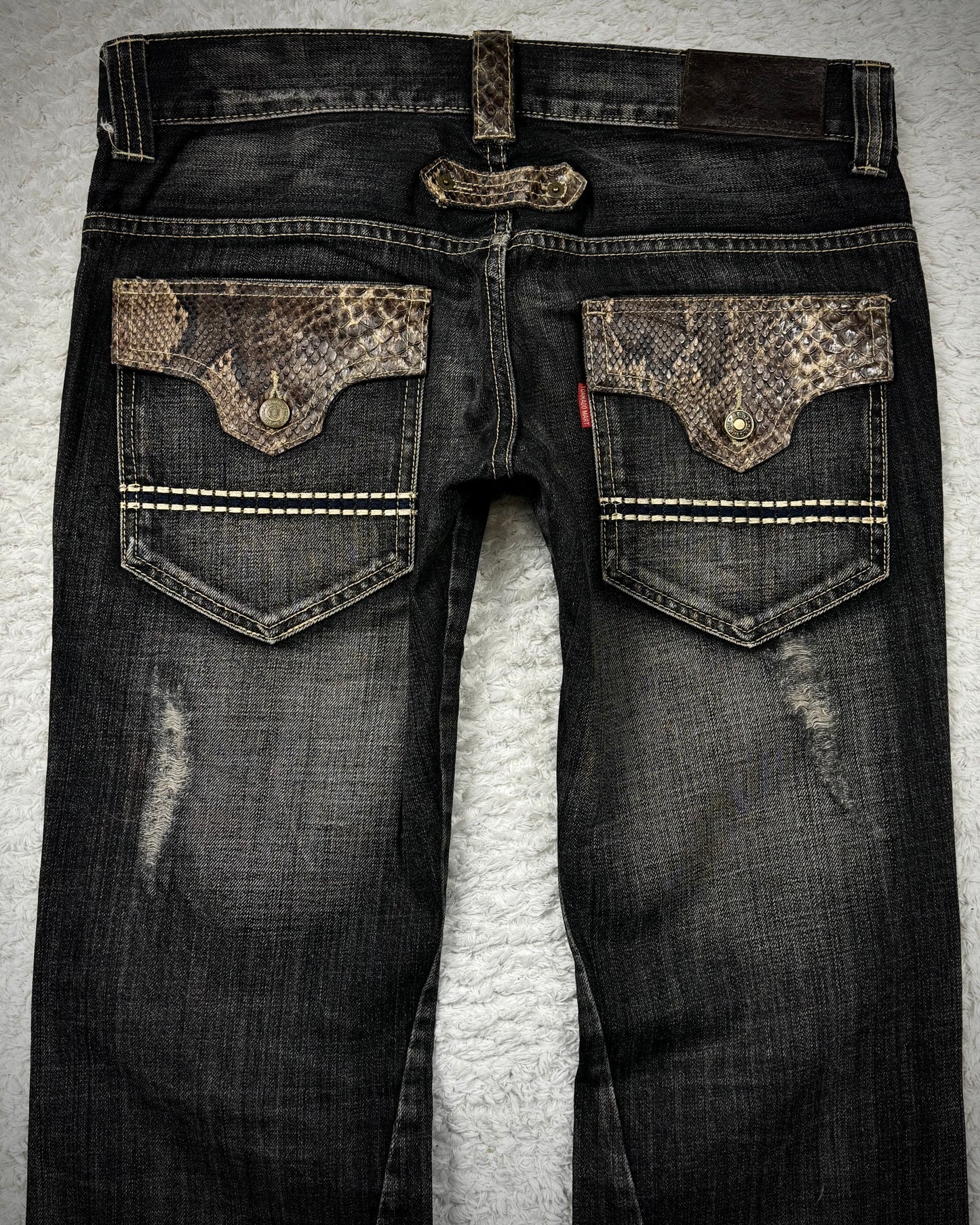 Tornado Mart Python Detailed Spiral Flared Jeans
