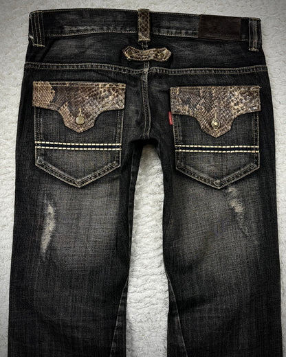 Tornado Mart Python Detailed Spiral Flared Jeans