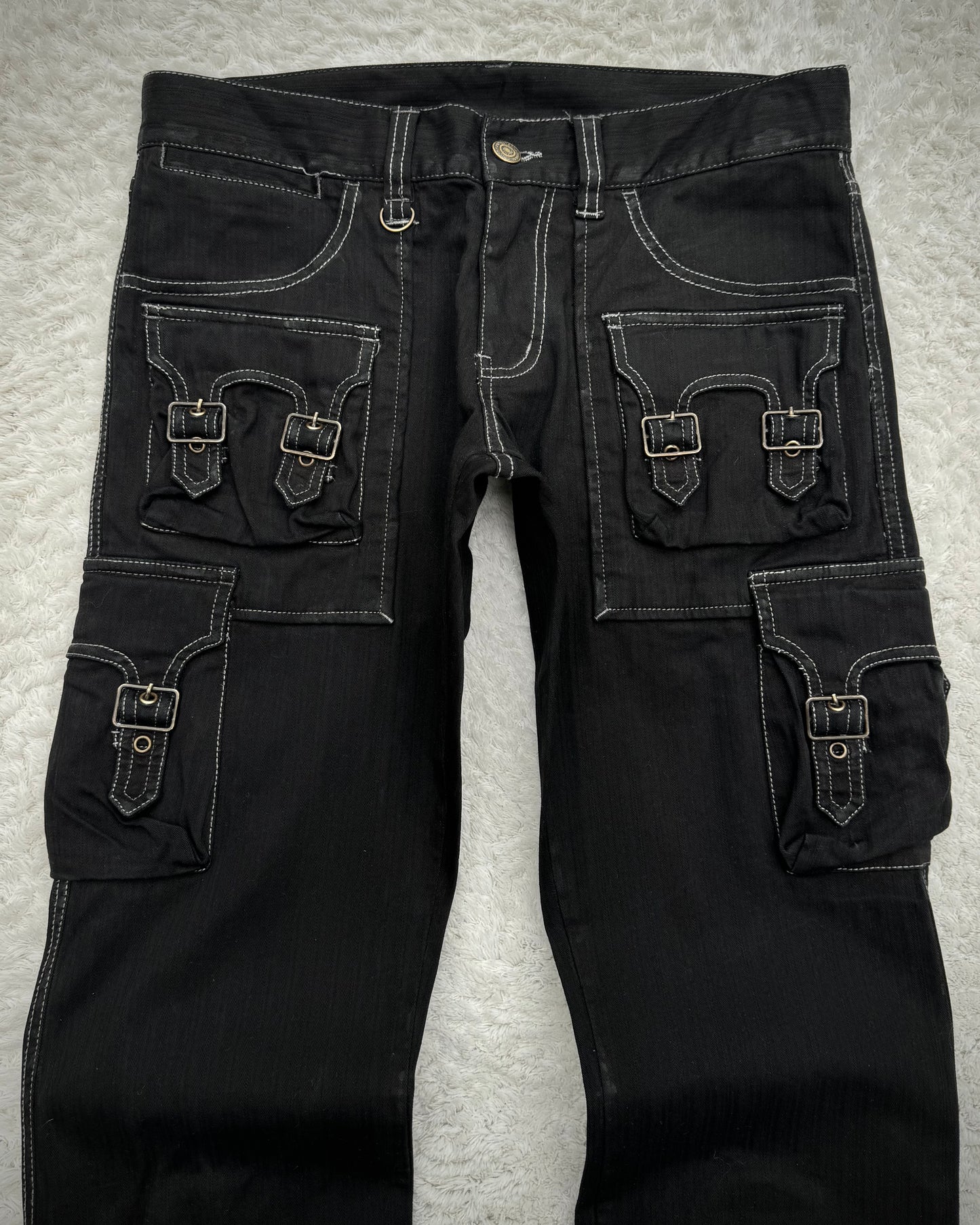 Tornado Mart Pin Striped Backlace Belted Flared Cargo Pants