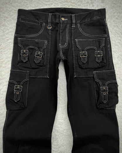 Tornado Mart Pin Striped Backlace Belted Flared Cargo Pants
