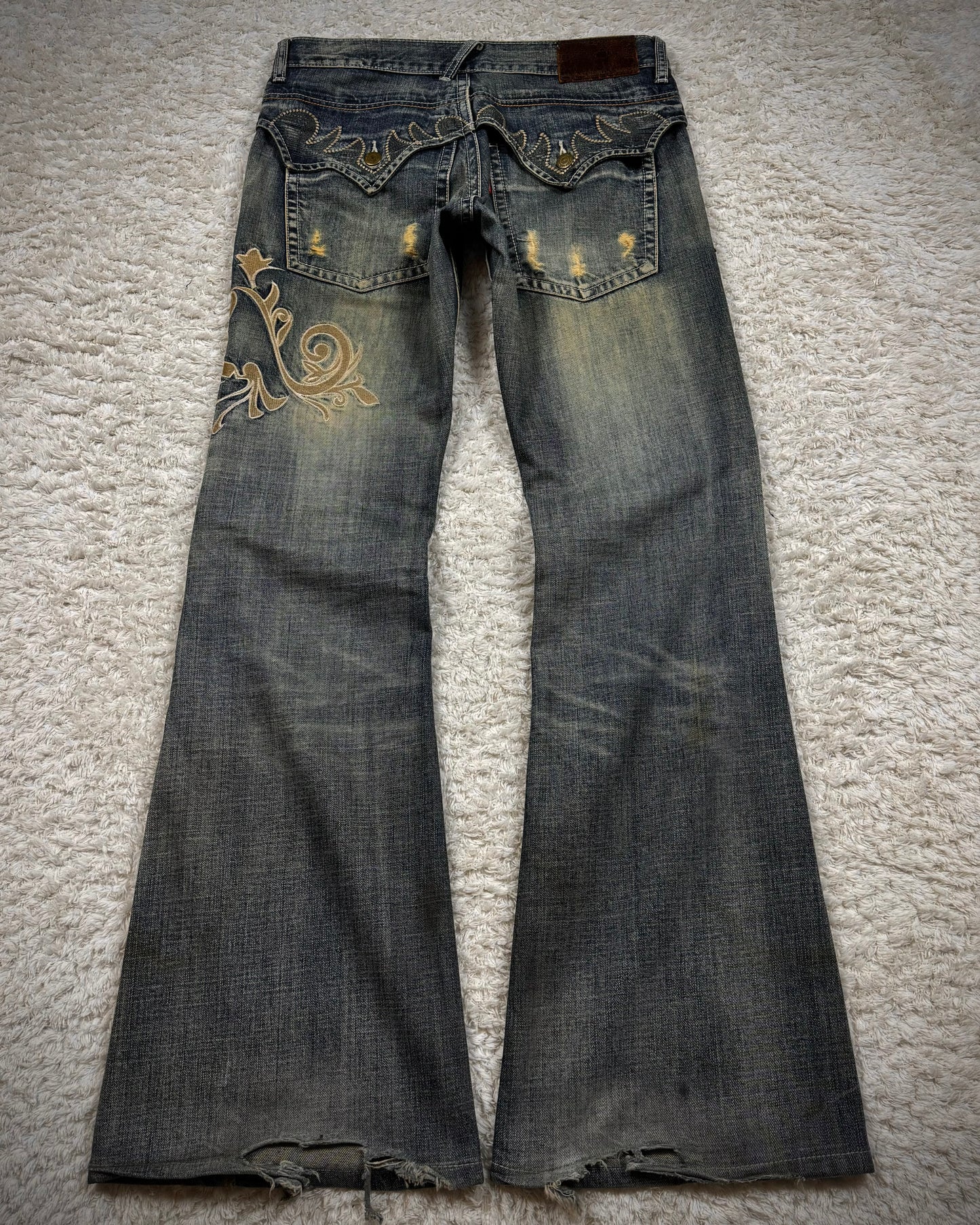 Tornado Mart Mud Washed Tribal Embroidery Flared Jeans