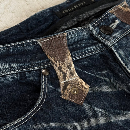 Fuga Python Detailed Flared Lace Up Jeans