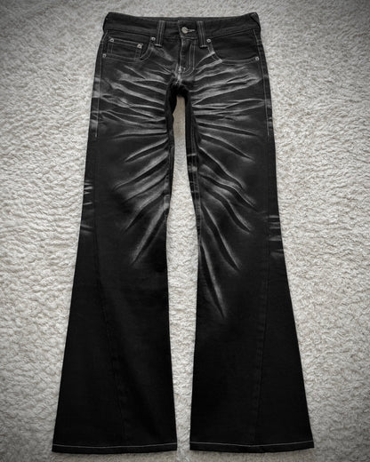 Tornado Mart Metallic Clawmarks Coated Spiral Flared Jeans