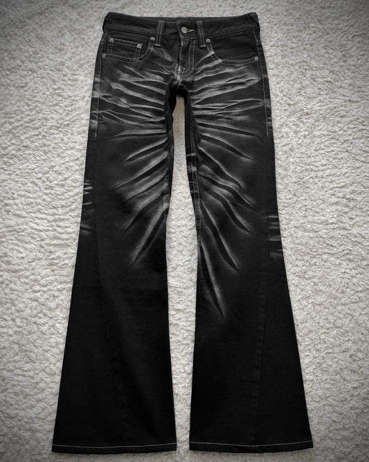 Tornado Mart Metallic Clawmarks Coated Spiral Flared Jeans