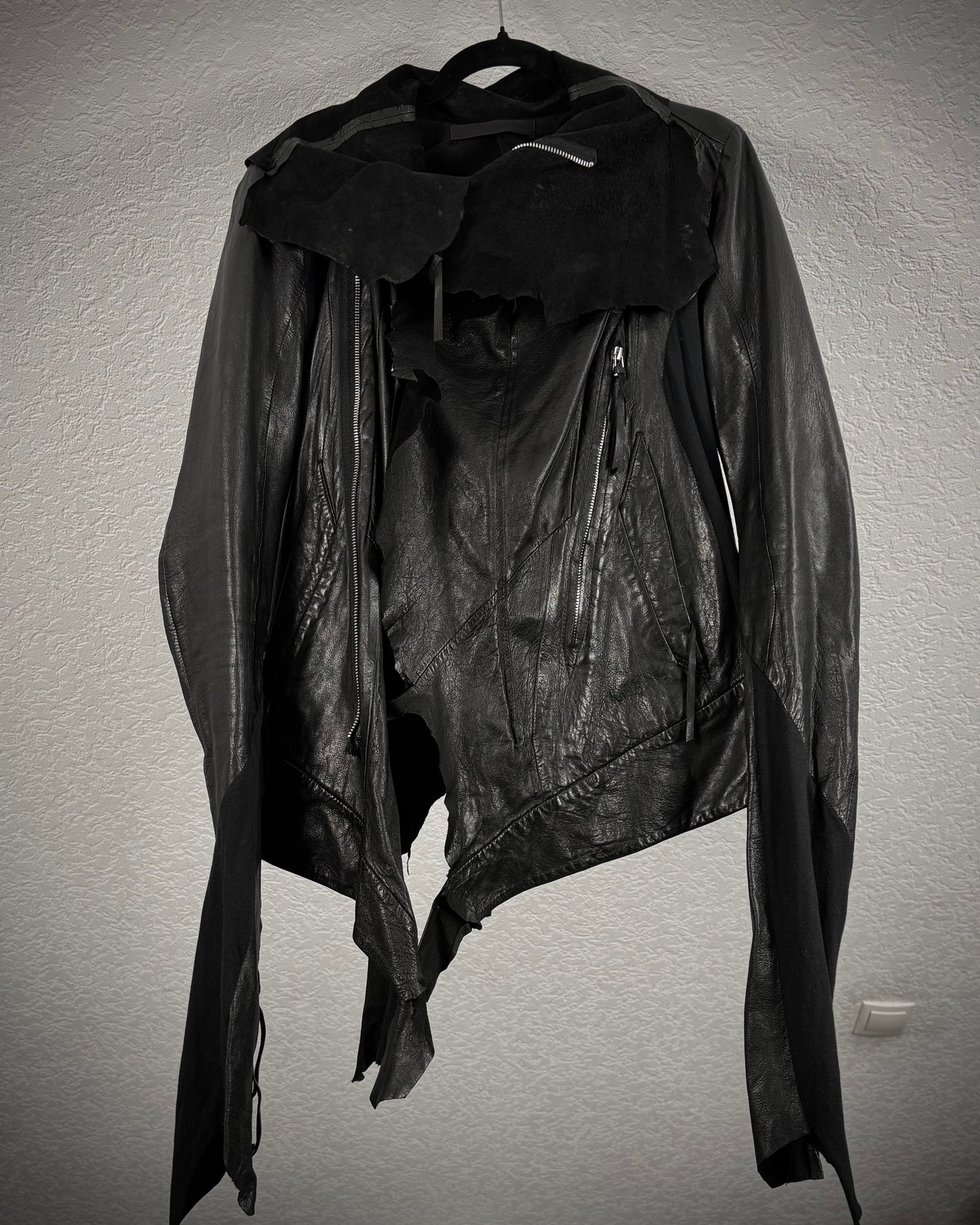 Ekam Asymmetrical Raw Cut Sheepskin Leather Jacket