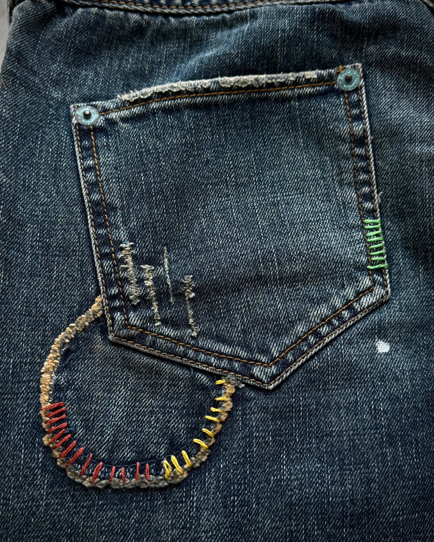Back Number Scar Stitched Flared Jeans