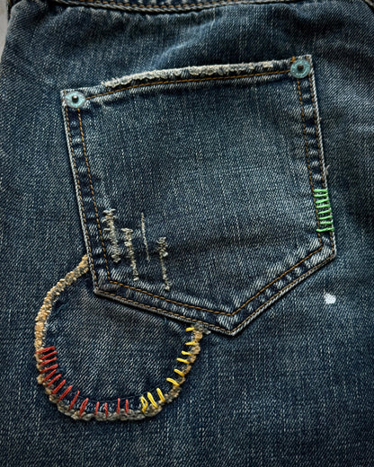 Back Number Scar Stitched Flared Jeans
