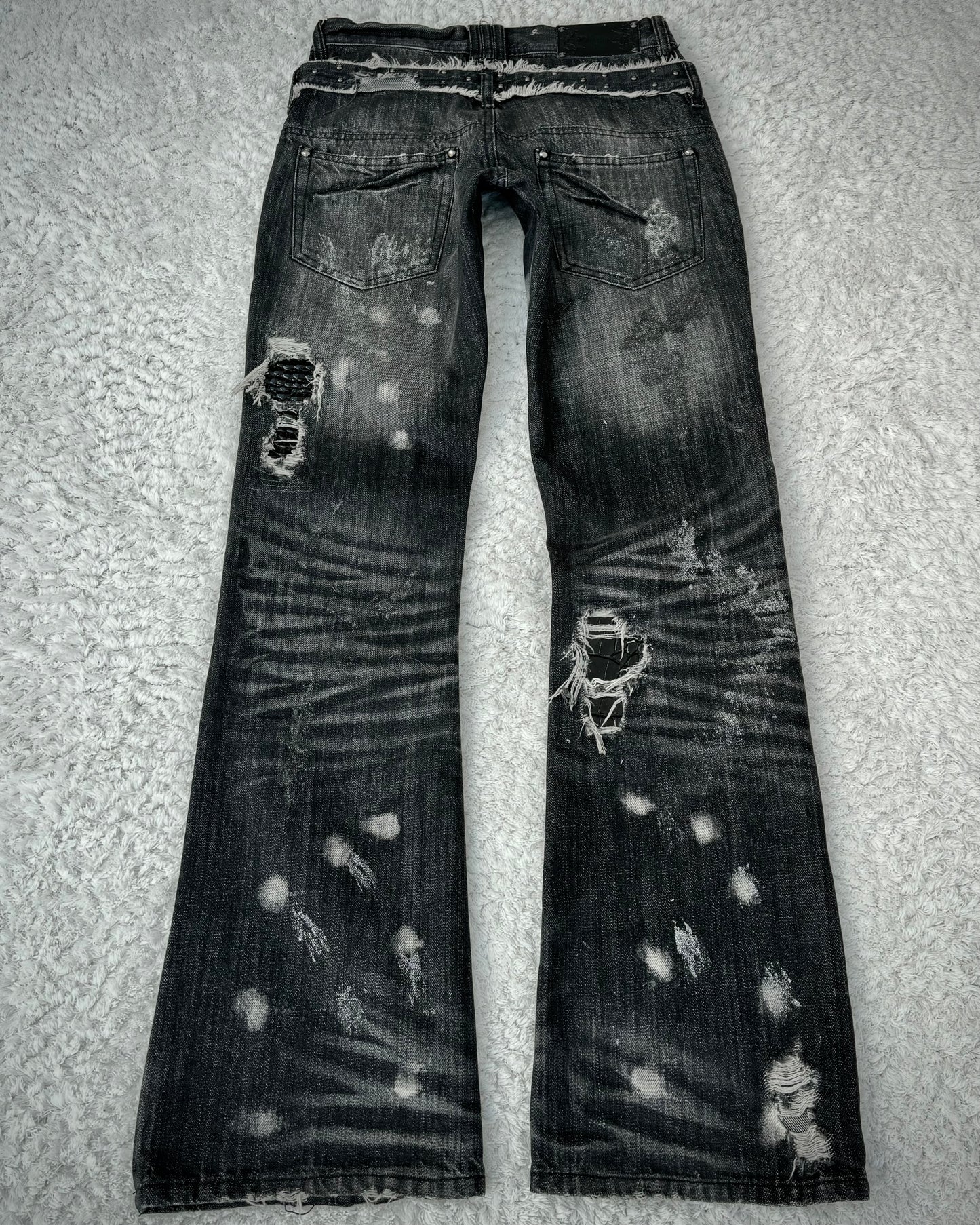 Midas Croc Repaired Silver Waxed Lace Up Bootcut Jeans